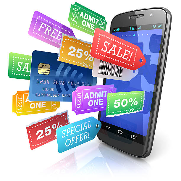 Smartphone shopping offers concept stock photo