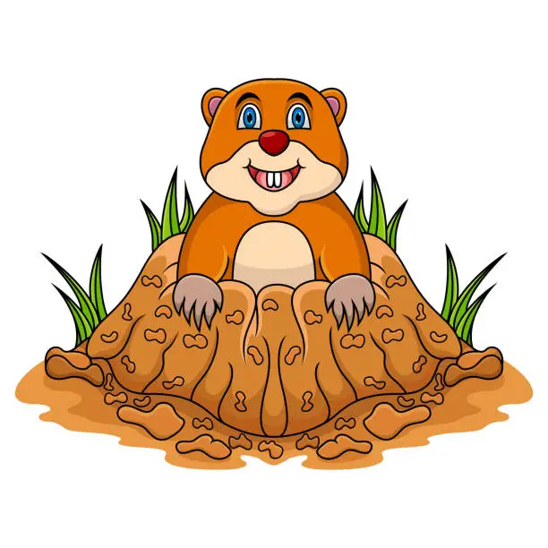 Vector illustration of Cartoon groundhog looking out of hole