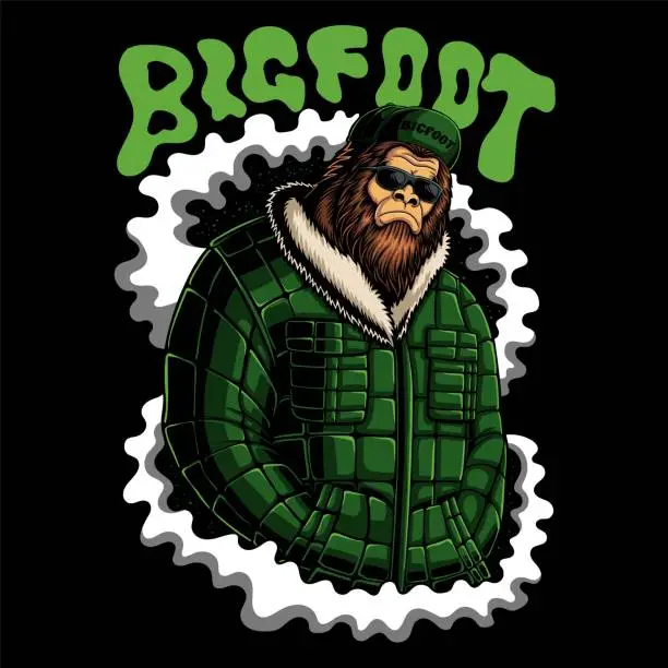 Vector illustration of Bigfoot gangster character vector illustration