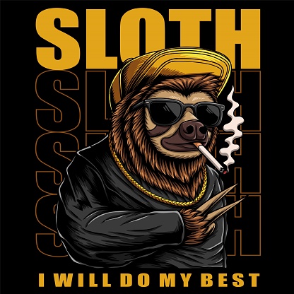 Sloth character cool style vector illustration for your company or brand