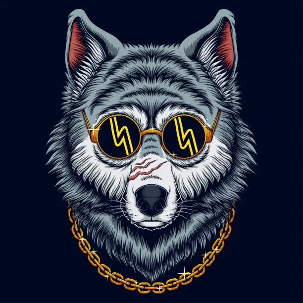 Vector illustration of Wolf head cool gangster style vector illustration