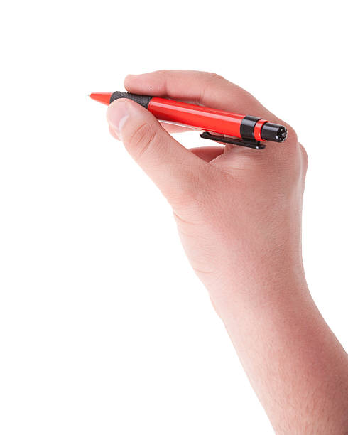 istock Writing male hand with red pen on white 185237859
