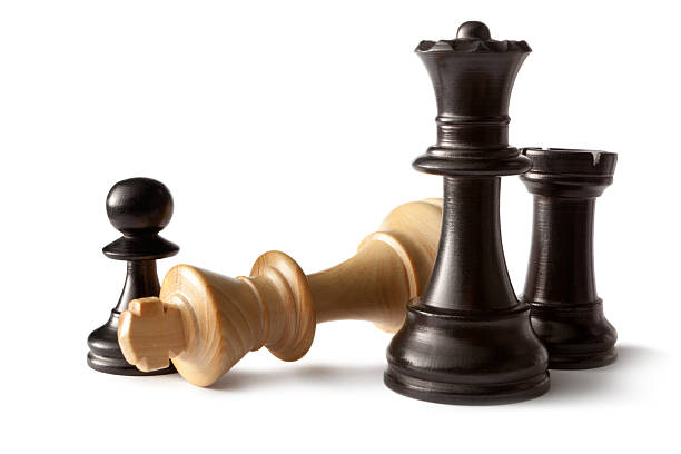 xadrez: rei, rainha e peão e gralha do - chess king chess chess piece black imagens e fotografias de stock