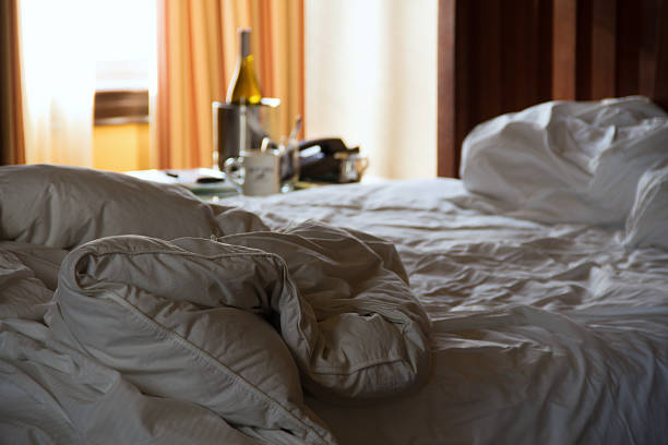 Empty Hotel Bed stock photo