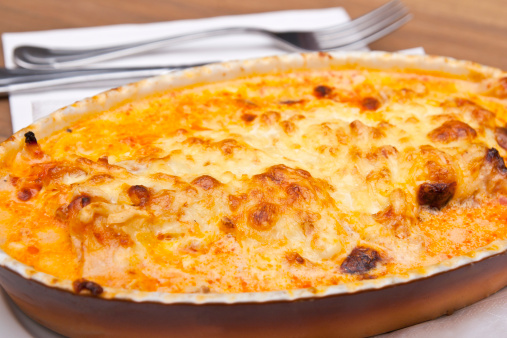 Shot of a delicious steamy Lasagne al Forno fresh from the oven.