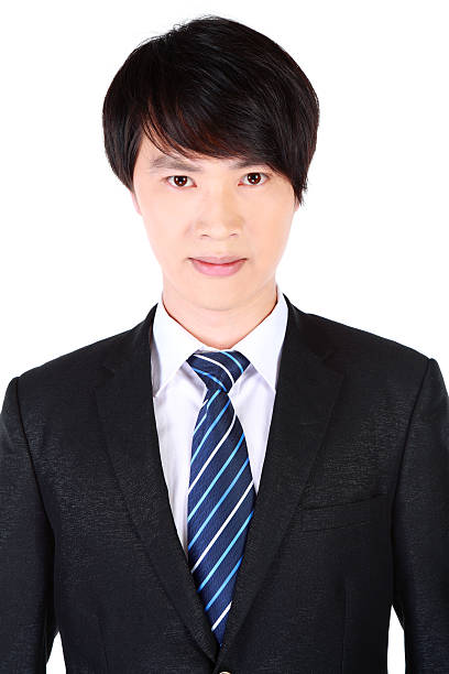 istock Frontal view of young Asian business man on white background 185238647