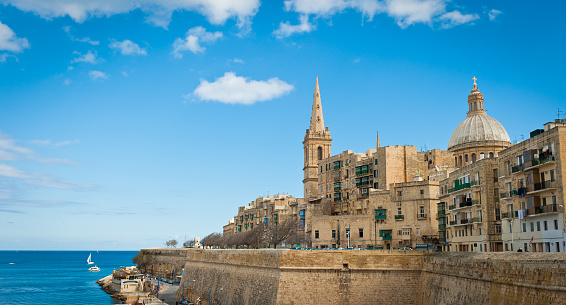 View of the skyline of Valletta, Malta from the Grand Harbour