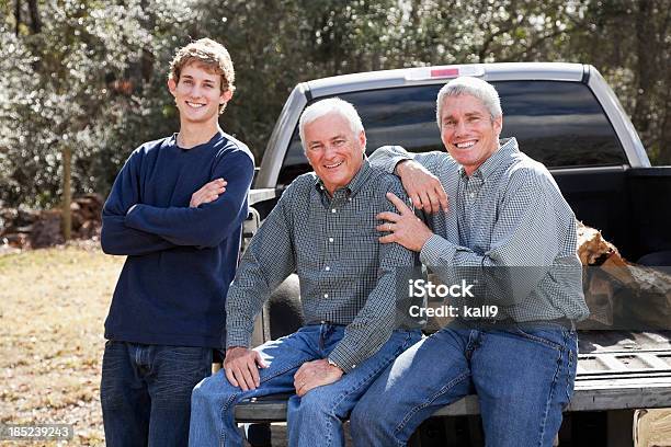 Three Generation Family With Pickup Truck Stock Photo - Download Image Now - Pick-up Truck, Father, Son