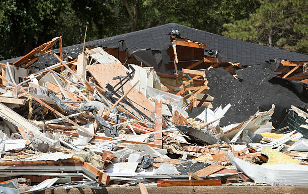 istock Demolished Wood Frame Building against Tree Background 185239320