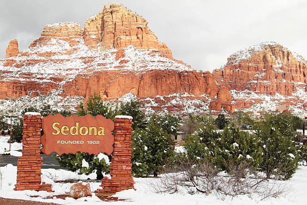 Sedona Red Rock Sign Snow