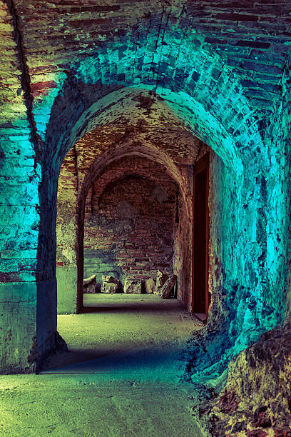 istock Old stone arcades in a derelict, abandoned castle 185239995