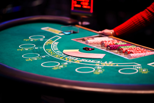 Stock photo of a actual black jack table in a casino waiting for gamblers.
