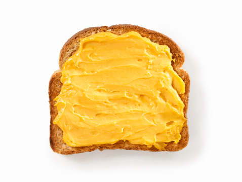 Cheese Spread on Toast with Natural Drop Shadow- Photographed on Hasselblad H3D2-39mb Camera