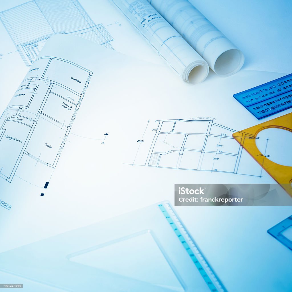 건축 및 엔지니어링 블루 인쇄 프로젝트 - 로열티 프리 0명 스톡 사진