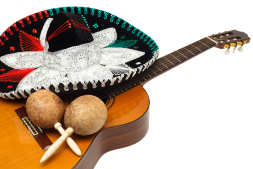 Mariachi hat on yellow background. Mexican independence concept. Cinco de mayo background.