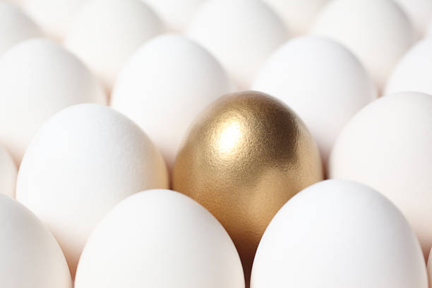 istock Golden Egg in the Middle of Many White Eggs 185242065