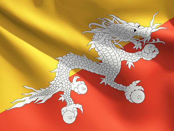 nahaufnahme flagge – bhutan - bhutanese flag stock-fotos und bilder
