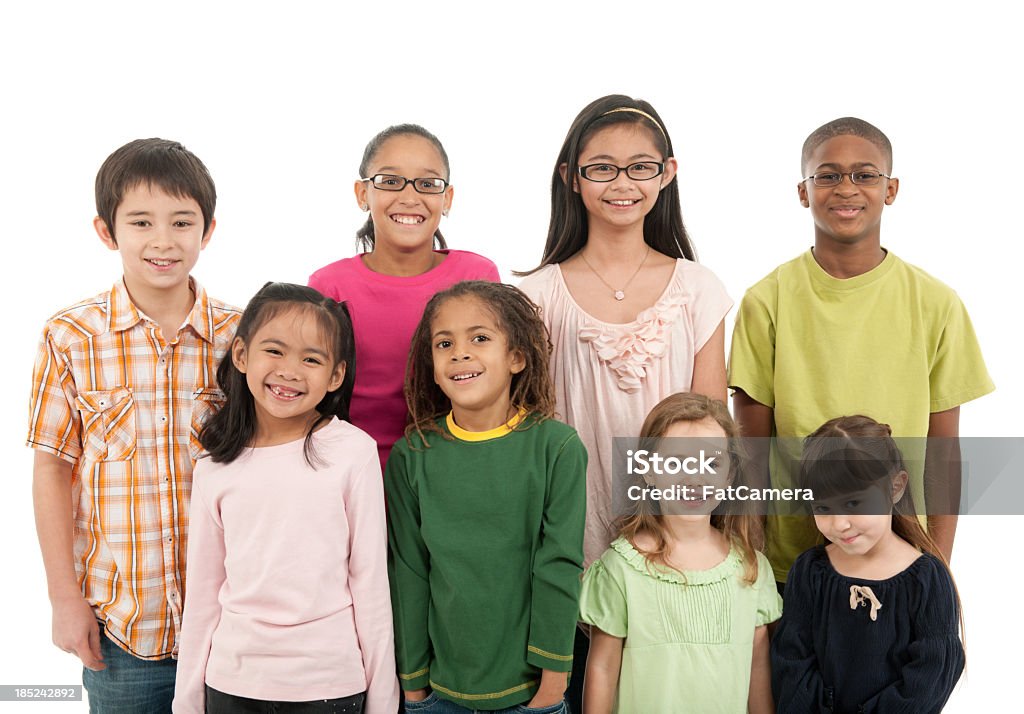 Children Diverse group of children on white 10-11 Years Stock Photo