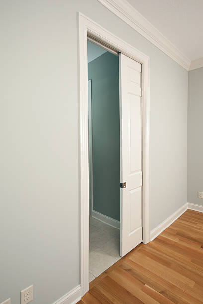 New Pocket Door in a House Bedroom stock photo