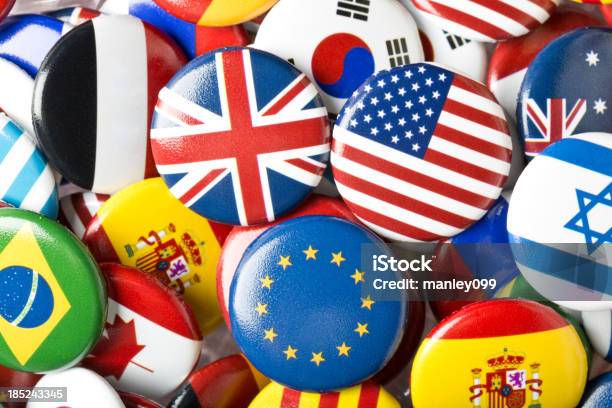 Euro Vereinigtes Königreich Und Usa Flagge Pinkollektion Stockfoto und mehr Bilder von Kreis