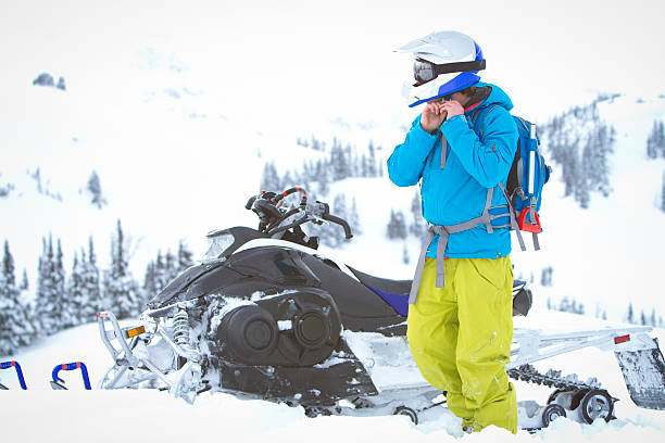 Snowmobiling. stock photo