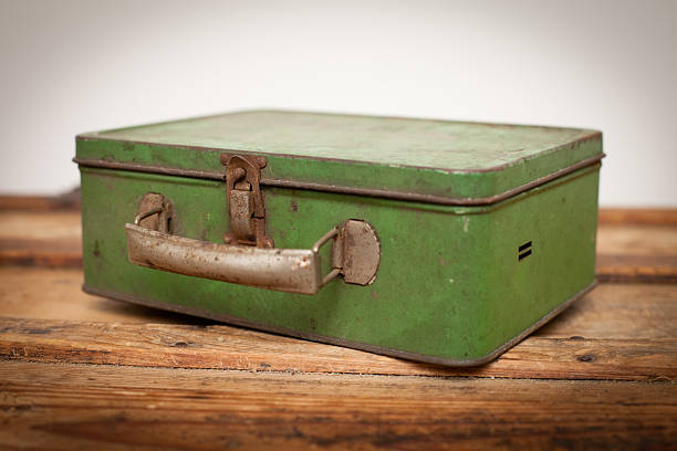 gray silver or steel box old open cover on white background.