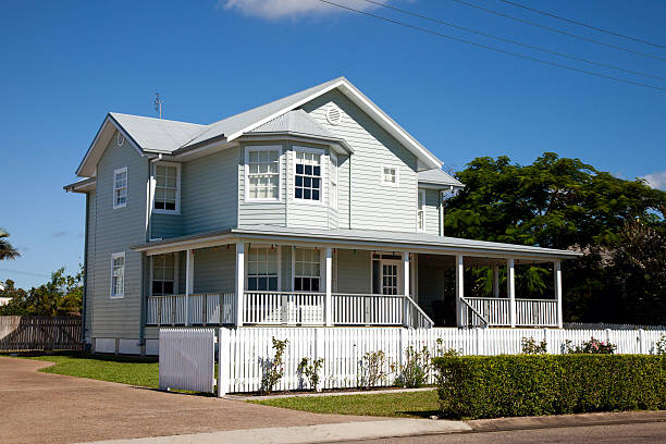 istock Beautiful Colonial Home with blue sky 185243938