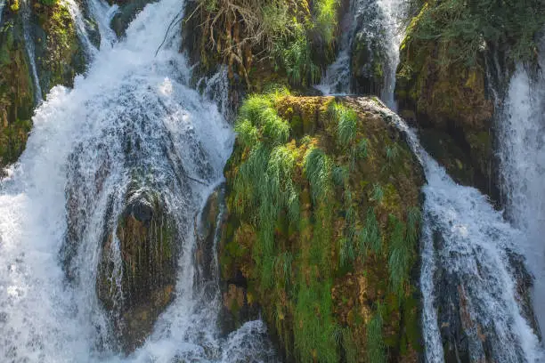 Milancev Buk waterfall at Martin Brod in Una-Sana Canton, Federation of Bosnia and Herzegovina. Located within the Una National Park, it is also known as Veliki Buk or Martinbrodski