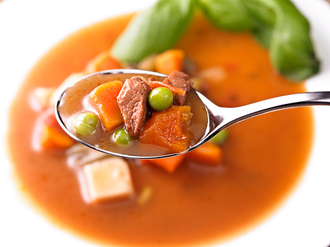 Soup made of Beef Stew and Vegetables.