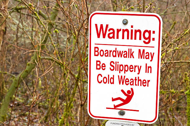 istock Warning on boardwalk about slippery conditions 185244374
