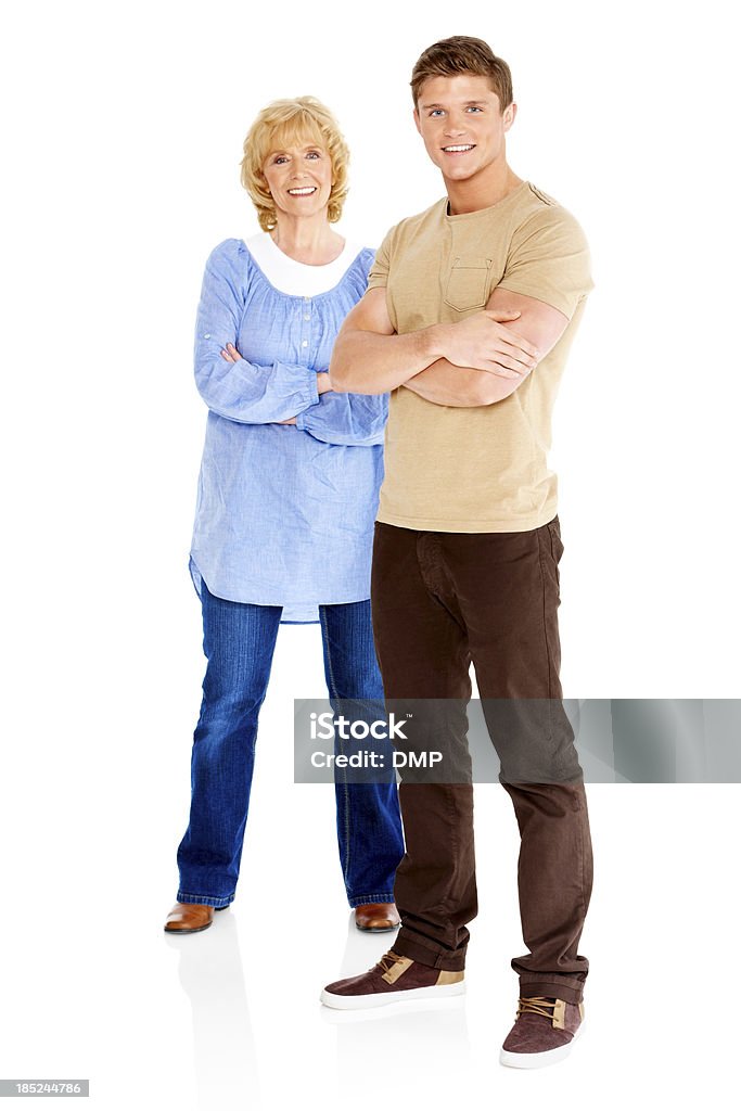 Joven feliz con su madre en blanco de pie - Foto de stock de Abuela libre de derechos