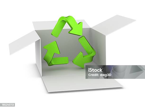 Caixa E Símbolo De Reciclagem - Fotografias de stock e mais imagens de Aberto - Aberto, Abrir, Branco