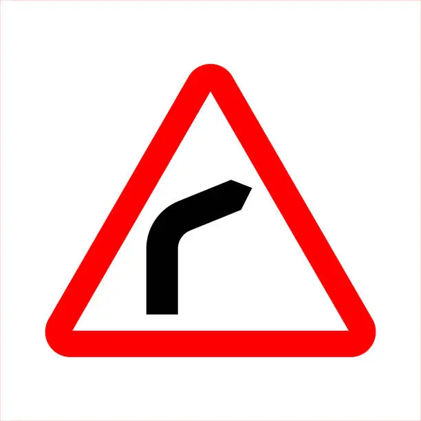 Vector illustration of Warning of dangerous turn. Sharp bend to the right traffic sign.