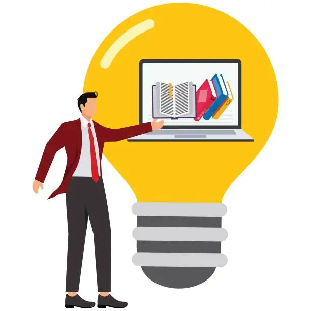 Vector illustration of Books and Laptop Businessman, Education Concept