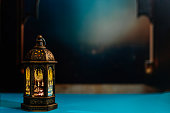 Eid Mubarak, Ramadan Kareem. Islamic muslim holiday background with lamp.
