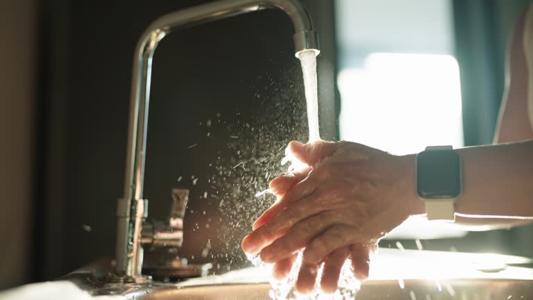 Washing hands.