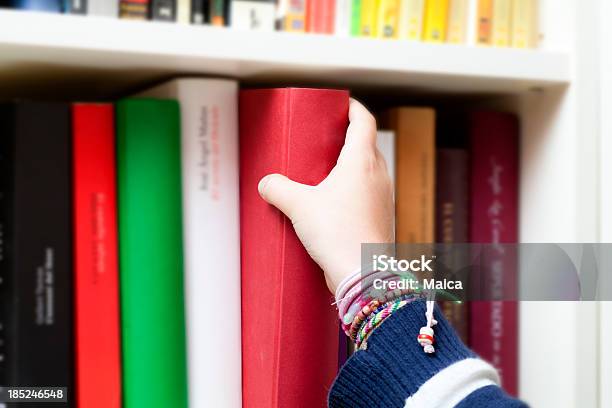 Picking A Book Stock Photo - Download Image Now - Bookshelf, Book, Arts Culture and Entertainment