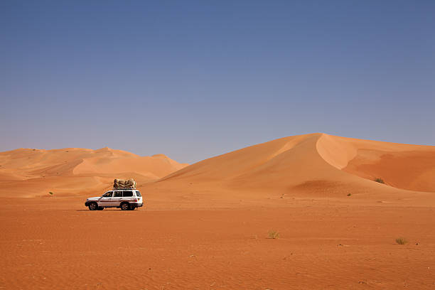 istock Car driving in the desert between sand dunes 185246751