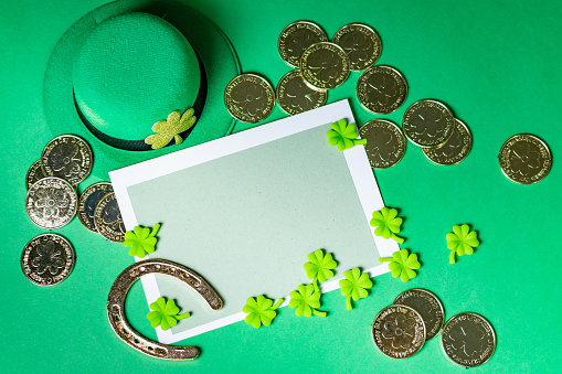 Happy St. Patrick's Day concept. Top view Greeting card.