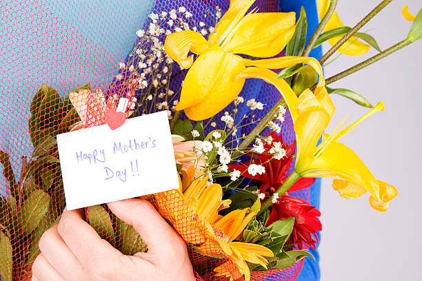 dia da mãe - bouquet tulip greeting card gerbera daisy imagens e fotografias de stock