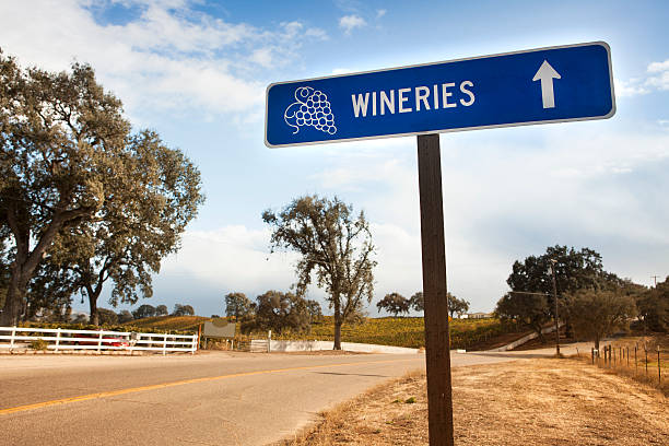 Paso Robles, California, USA - September 14, 2016: A series of signs directing visitors to the   various different wineries along the Union Road Wine Trail in Paso Robles, California