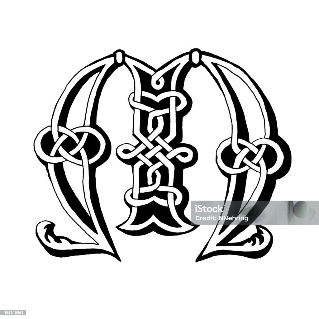 Celtic Lettera M - Illustrazione stock royalty-free di Capolettera medievale