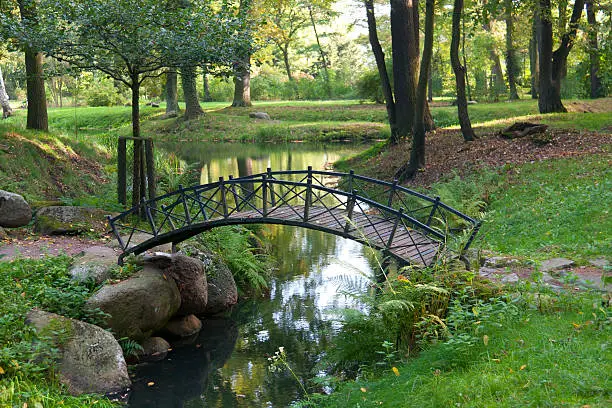 Little bridge in the Park in early autumn. (Was seen in the Dessau-Woerlitz Garden Realm.)