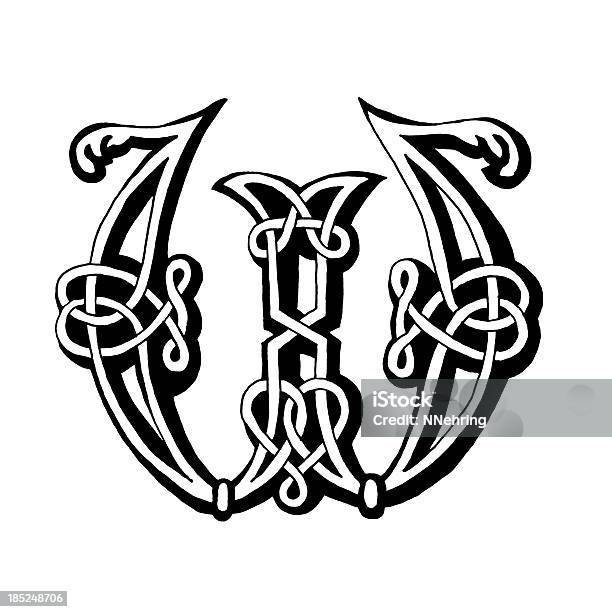 Celtic Letter W Stock Illustration - Download Image Now - Alphabet, Black And White, Calligraphy