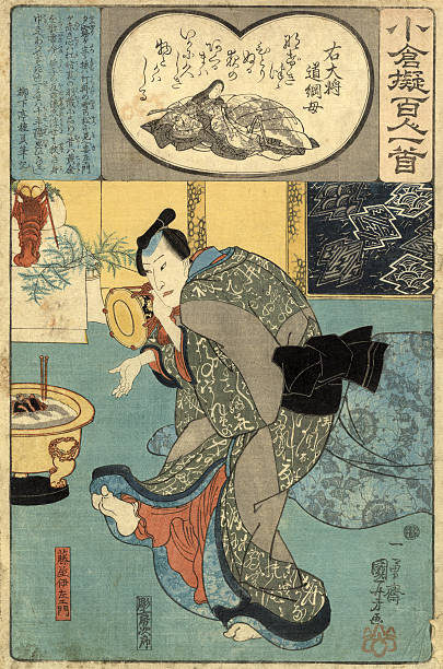 분재 목판 kuniyoshi, 인쇄 kabuki actor - kabuki color image japan japanese culture stock illustrations