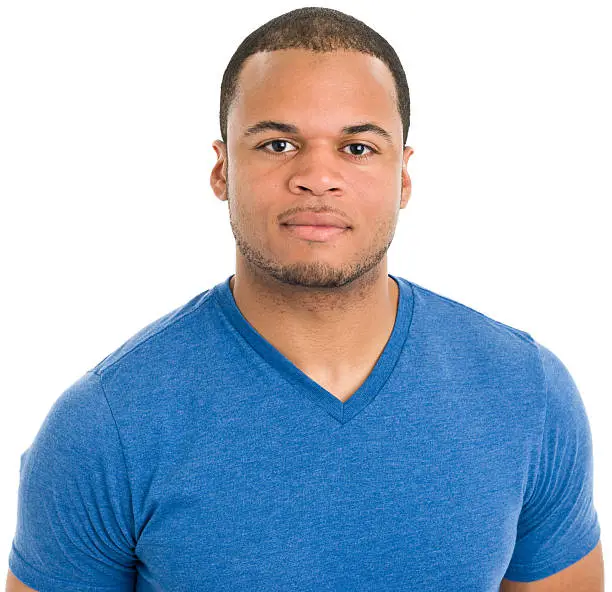 Portrait of a young man on a white background. http://s3.amazonaws.com/drbimages/m/ns.jpg