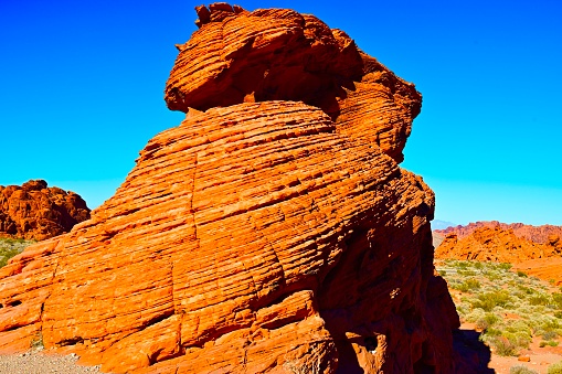 Massive Red Sandstone rock formations in the Mohave Desert.