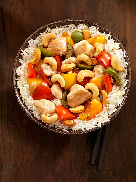 Cashew Chicken Stir Fry with White Rice -Photographed on Hasselblad H1-22mb Camera
