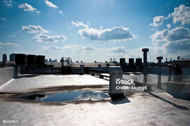 Brooklyn Rooftop With Manhattan Skyline As Background Stock Photo - Download Image Now