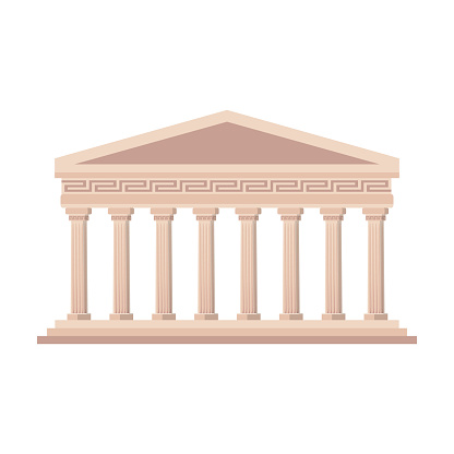 Greek pantheon with columns isolated on white background. Greek culture. Greek antique architecture. Vector stock
